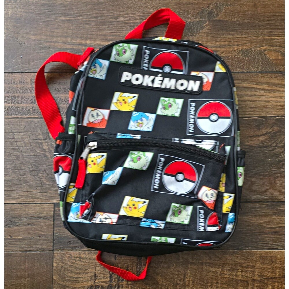 Pokémon Small Kids Backpack Pikachu Graphic Print Zip Adjustable Straps Black